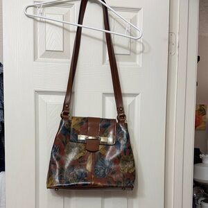 Brand New Floral Brown Leather Shoulder Bag